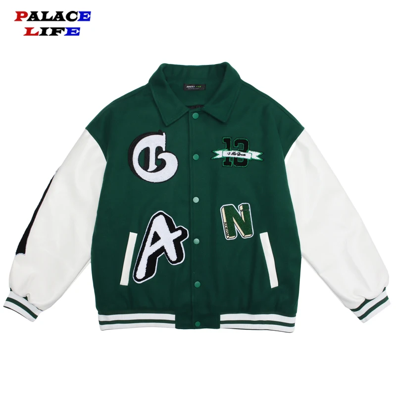 

Mens Varsity Jacket Letter Flocking Embroidery Baseball Jacket Autumn Streetwear Loose Bomber Jacket Unisex School Outfits