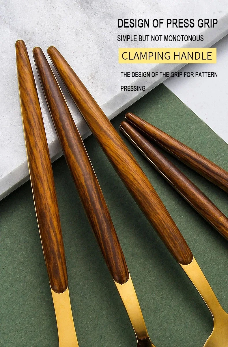 

304 Dinnerware Set Stainless Steel Wooden Tableware Silverware Glossy Knife Fork Flatware Dishwasher Luxury Magic Cutleries