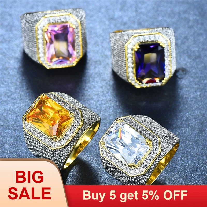 Кольцо обручальное мужское с белым цирконом модное кольцо крупным фиолетовым и