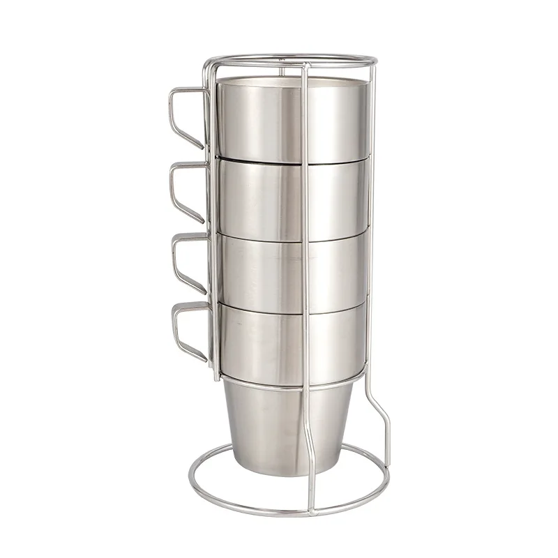 

Outdoo 304 stainless steel double layer cup 4 piece set cup heat insulation picnic anti-scalding coffee cup beer glass water cup