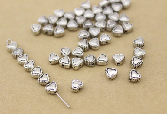 

100pcs/lot Heart Charm Beads Antique Silver Color 5X6mm Spacer Beads for Jewelry Making F913