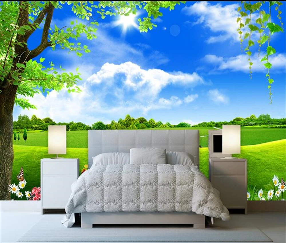 Beibehang большое голубое небо с белыми облаками и деревом под заказ ТВ фоновая