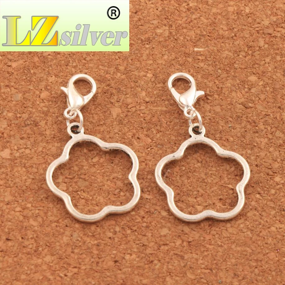 Open Plumeria Flower Lobster Claw Clasp Charm Beads 20x36.8mm 100PCS zinc alloy Jewelry DIY C324