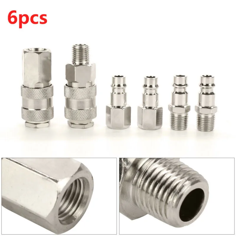 

6 Pcs Air Line Compressor Connector Adapter 1/4" BSP EURO Fittings Quicks Release Coupling For Air Tools Accessories