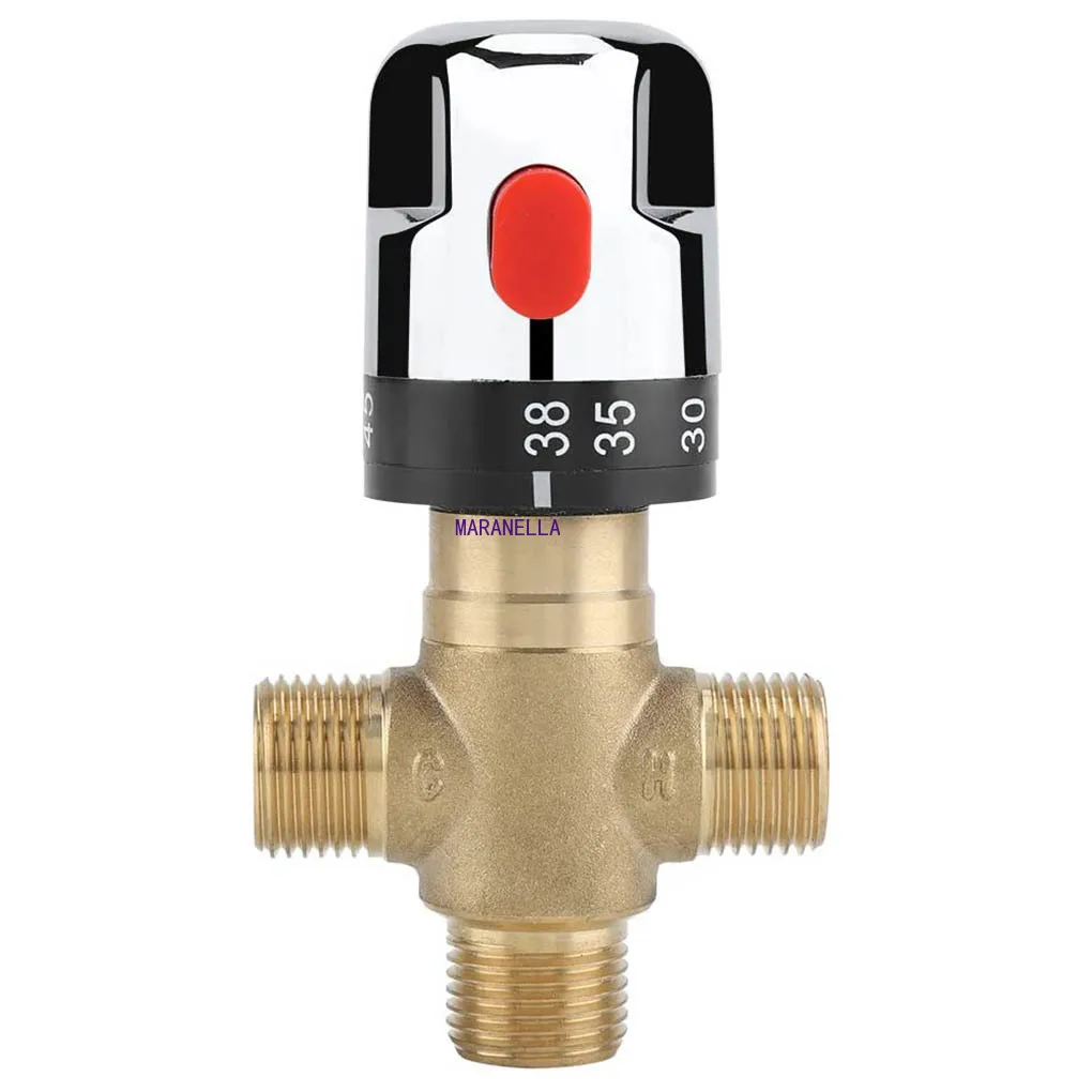 

Brass Thermostatic Mixing Valve Bathroom 4-Way Water Temperature Pipe Kitchen Thermostat Control Tool