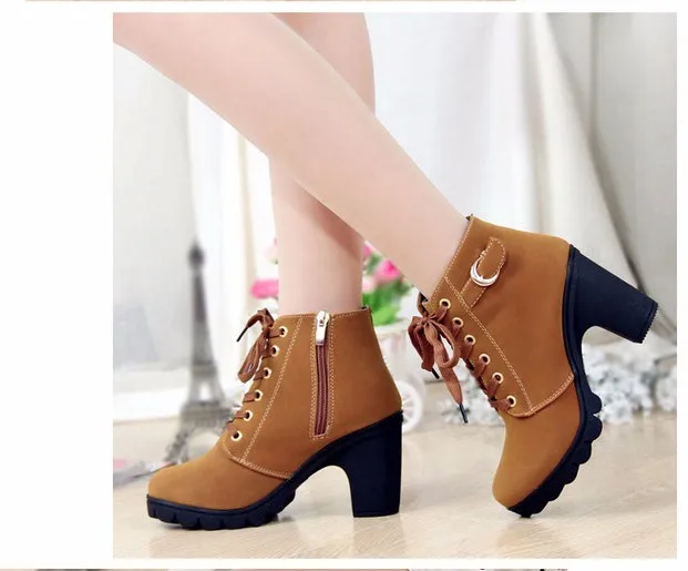 Ботинки Женская обувь Модные женские ботильоны на высоком каблуке со шнуровкой