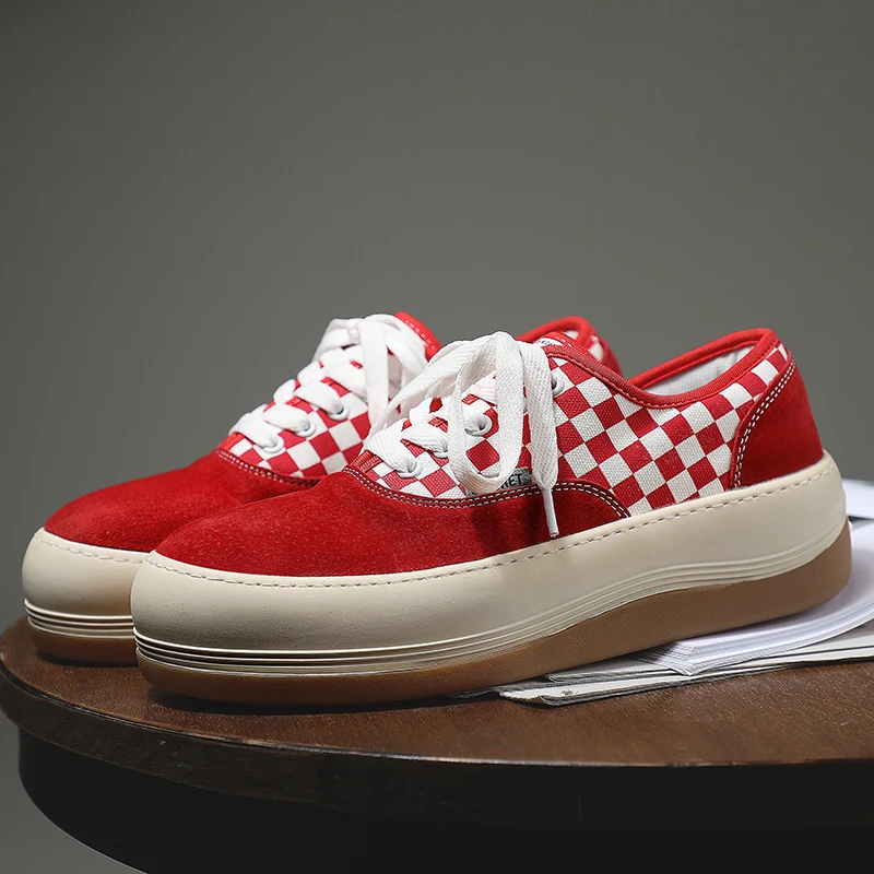 

High-quality Men's Women's Board Shoes, Street Fashion Sports Skateboard Shoes, Red Canvas Shoes, Brand Checkerboard grid Shoe