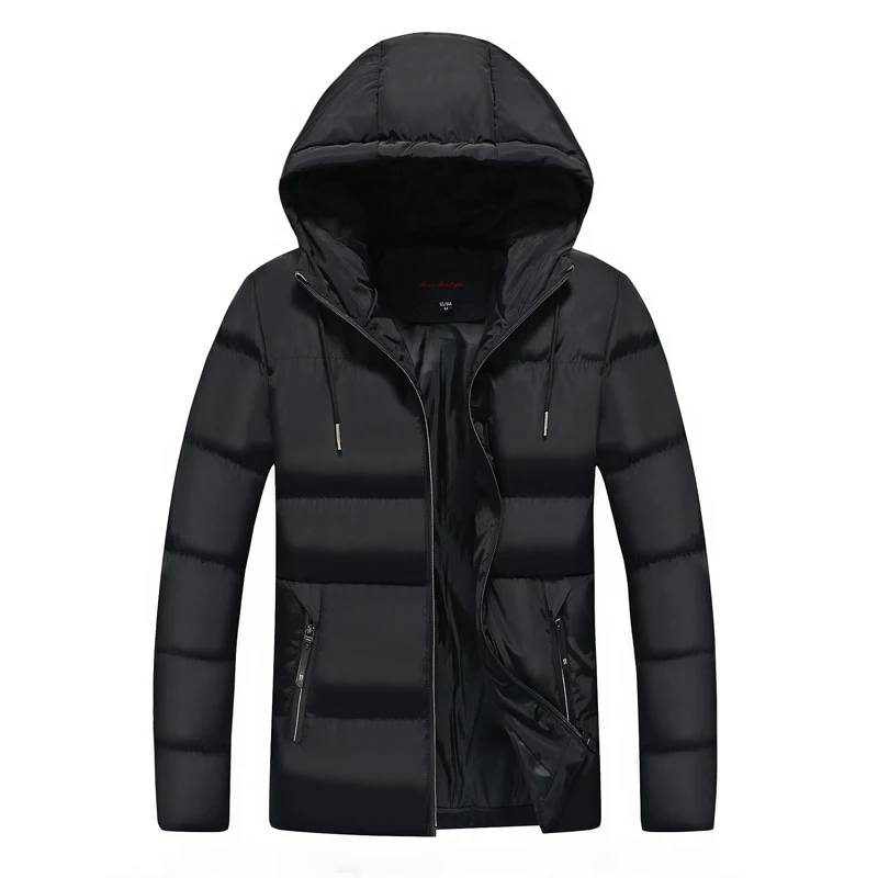 2021 Winter New High Quality Men's Solid Color Zippered Pocket Hood Slim  Padded Warm Long Sleeve Men's Parka Jacket