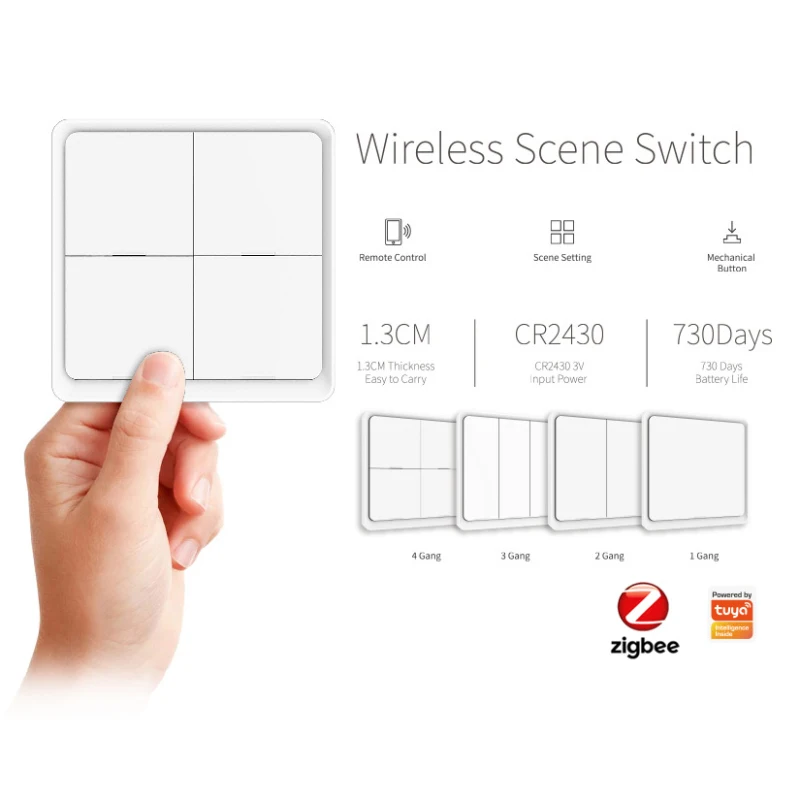 

Smart Wireless Switch Tuya ZigBee Free Sticker 4-way Panel Scene Button Switch Smart Home Work With Google Home Alexa Amazon