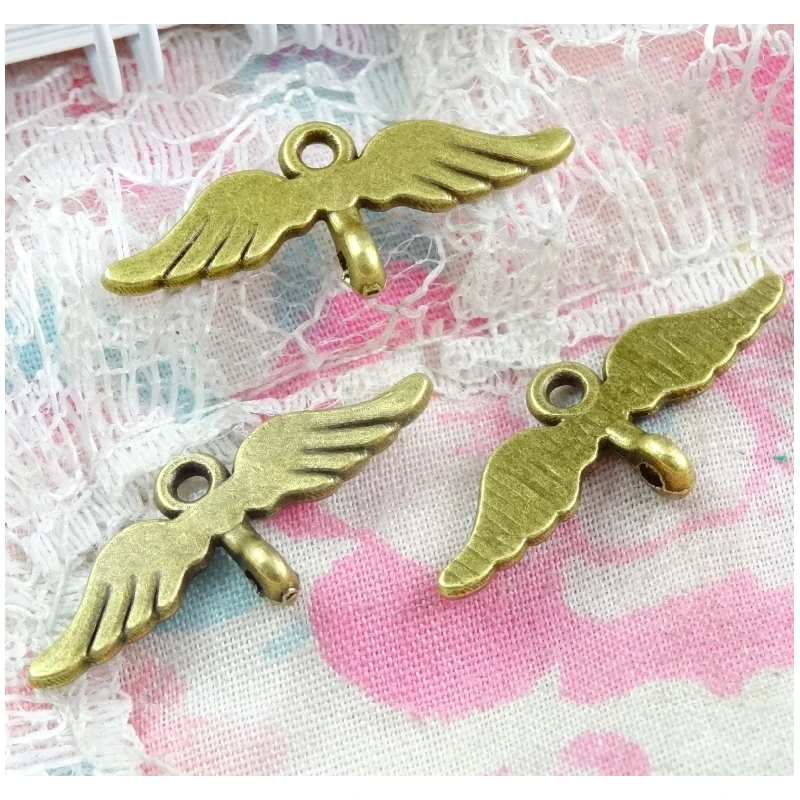 

100pcs Antique Bronze Plated Angel Wings Connector Charms For DIY Jewelry Making Findings 10.4*24.6MM