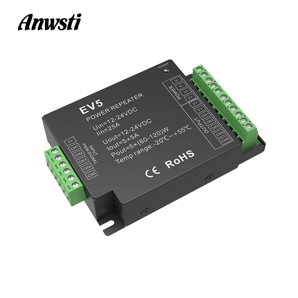 Цветная (RGB) WW Мощность ретранслятор 12V 24V DC 5 канал 25A постоянное напряжение PWM RGBCCT