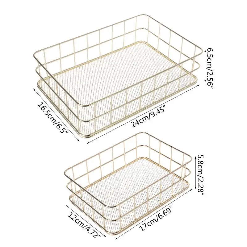 

Modern Metal Wire Mesh Storage Basket Crate Container Kitchen Office Bathroom Shelves Makeup Desk Organizer