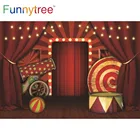 Funnytree цирк палатка огни День рождения Дети душ фон мяч винтажная полоса красный занавес баннер фон