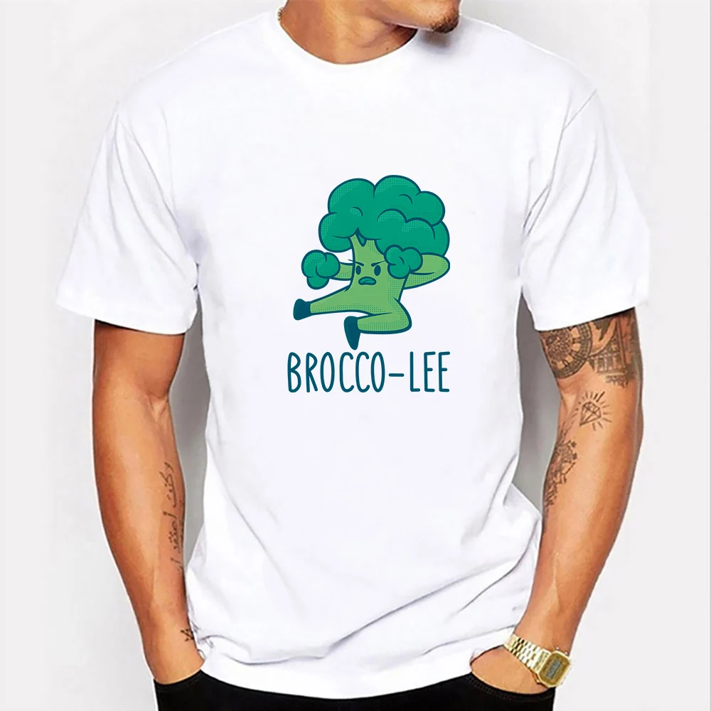 

Summer T-shirt Male Funny Print Bruce Lee Kung Fu Broccoli Short Sleeve O-neck Casual Tee Hip-hop Streetwear Graphic T Shirts