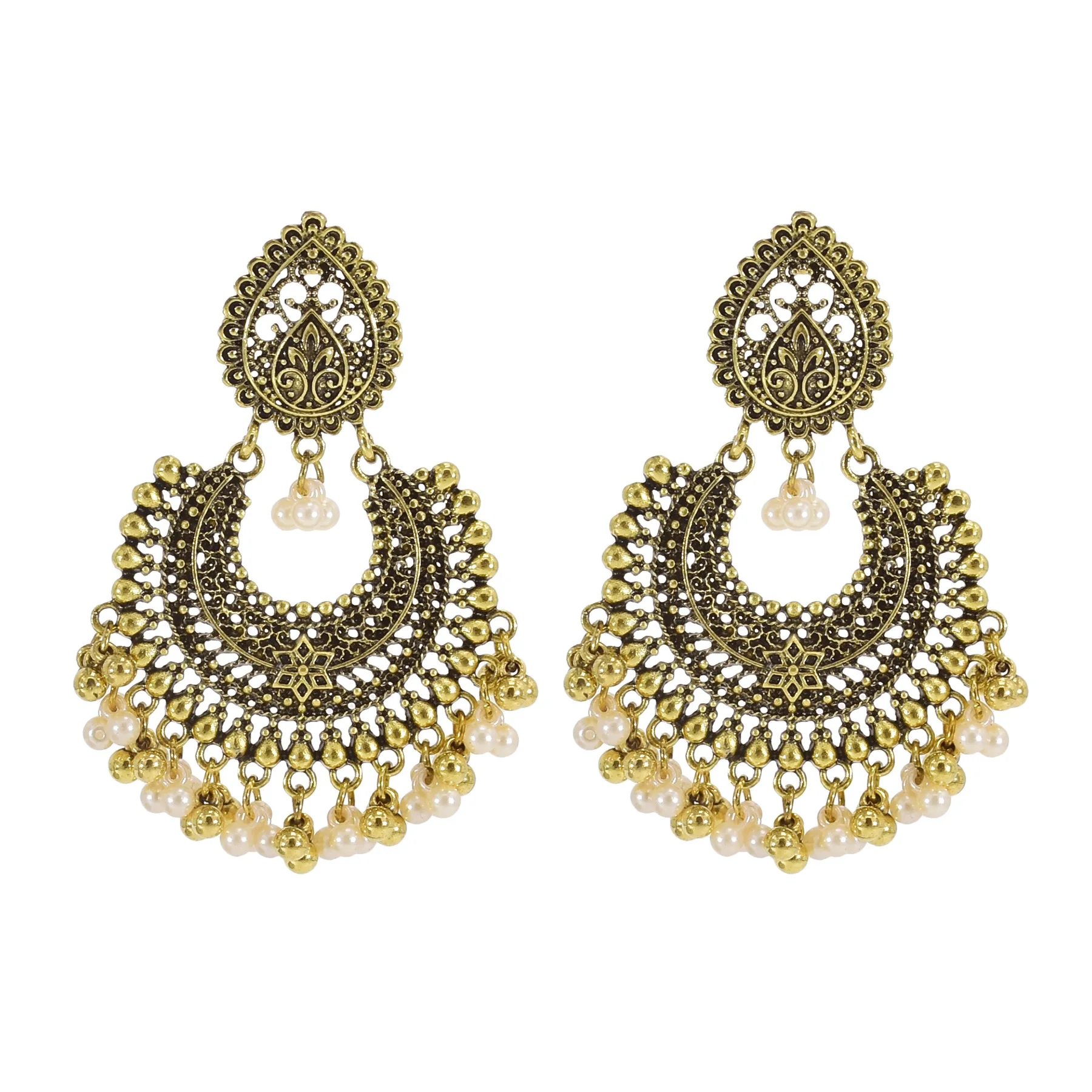 

Vintage Gold Color Indian Jhumka Drop Earrings For Women Metal Bells Pearl Tassel Tribal Ethnic Earr Gypsy Afghan Dress Jewelry