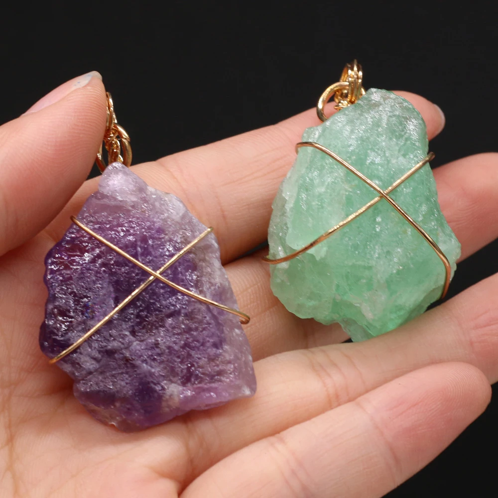 

Natural Semi-precious Stones Pendant Irregular Crystal Bud Round Copper Wire DIY for Jewelry Making Necklaces Accessories Gift