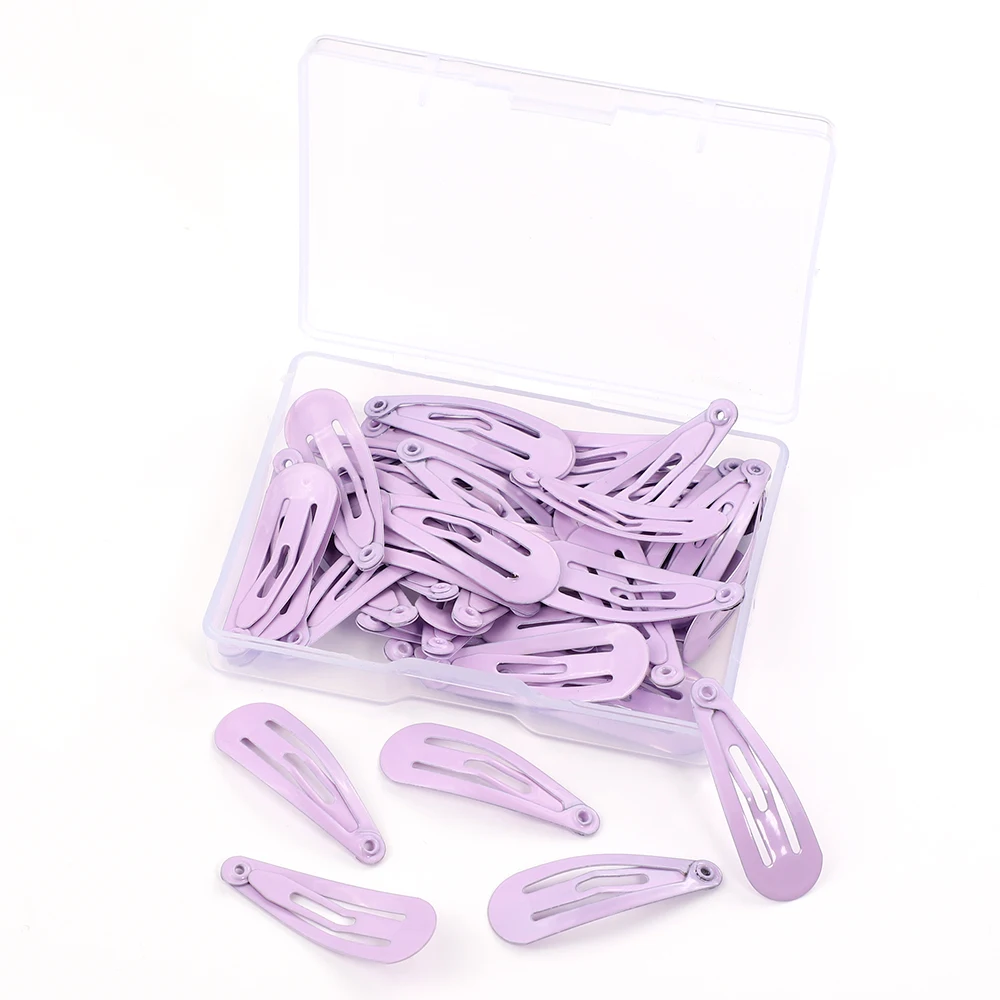 purple with box 50 шт. заколка для волос для детей, заколка для волос, аксессуары для волос для девочек и женщин, заколка для волос, однотонная металлическая заколка для волос 3 см - Цвет: purple with box