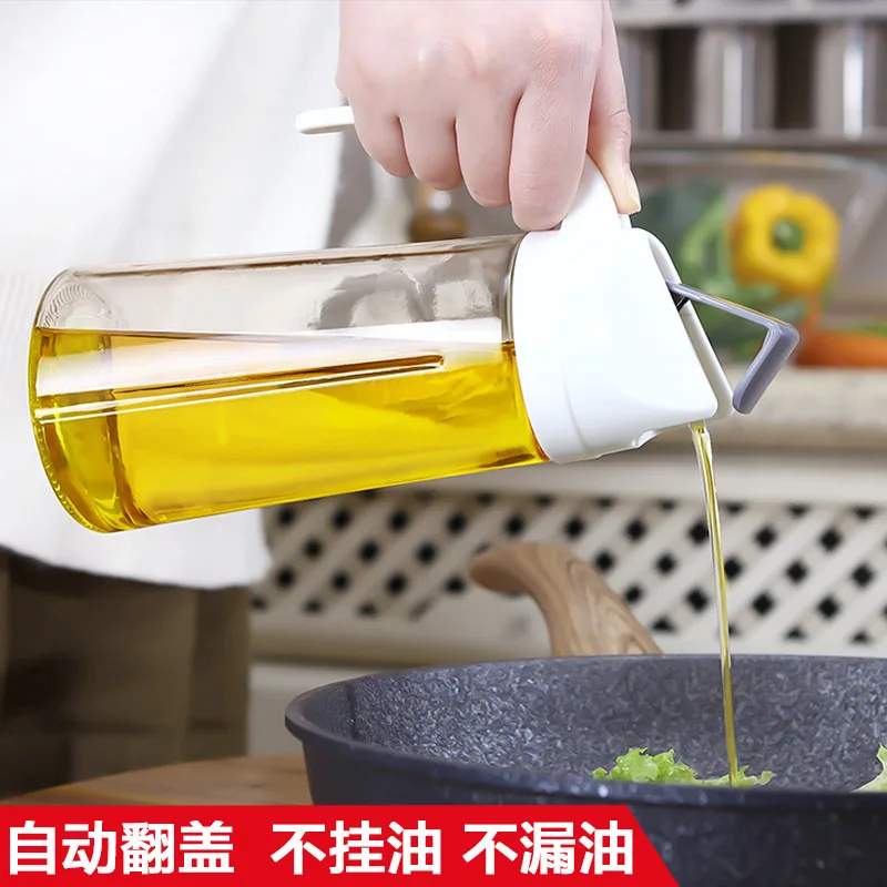 

New type automatic oil bottle leakproof creative kitchen multifunctional transparent dustproof and moisture-proof