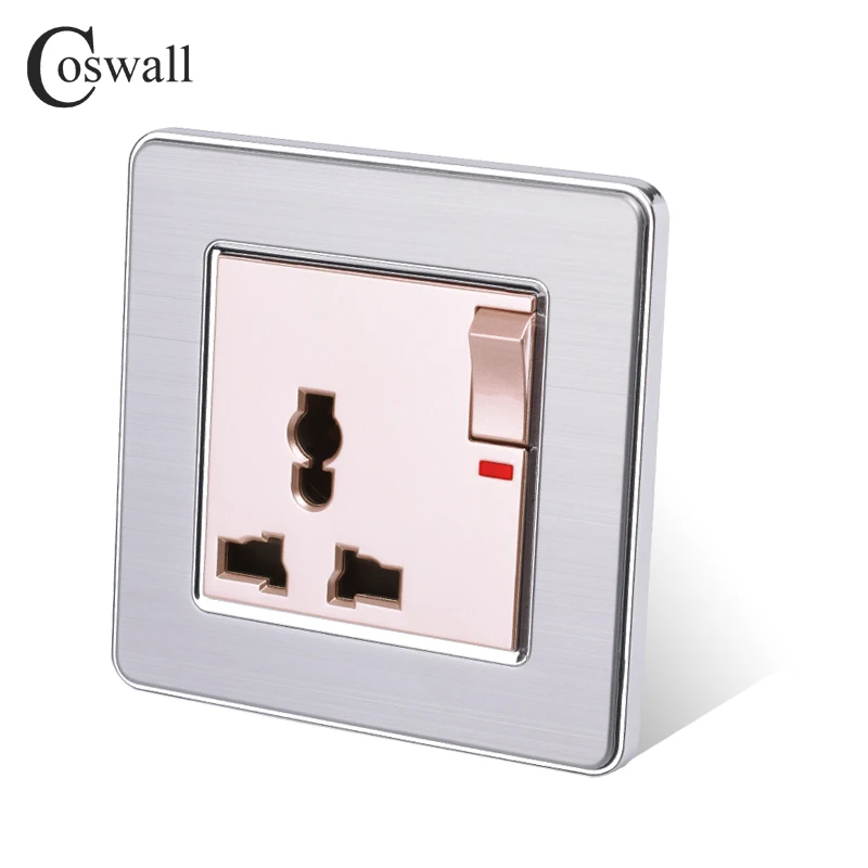 COSWALL панель из нержавеющей стали 13A универсальная переключаемая розетка с неоновой розеткой заземленная с детская защита для двери