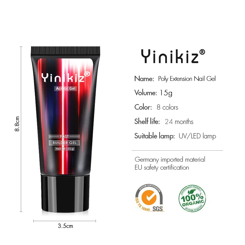 Полигель Yinikiz для наращивания ногтей УФ гель быстрого камуфляжный прозрачный