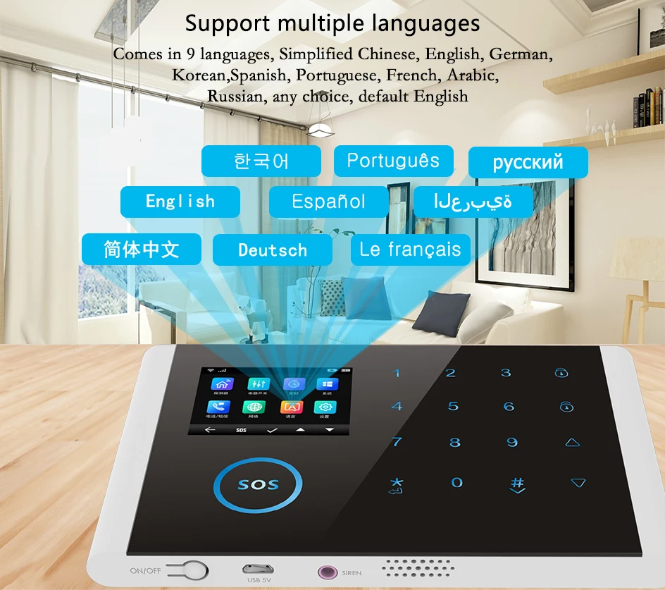 Jeatone Wifi GSM Home Alarm Security System Burglar DIY Kits LCD Display Touch Screen Keyboard APP Control Nine Language | Безопасность