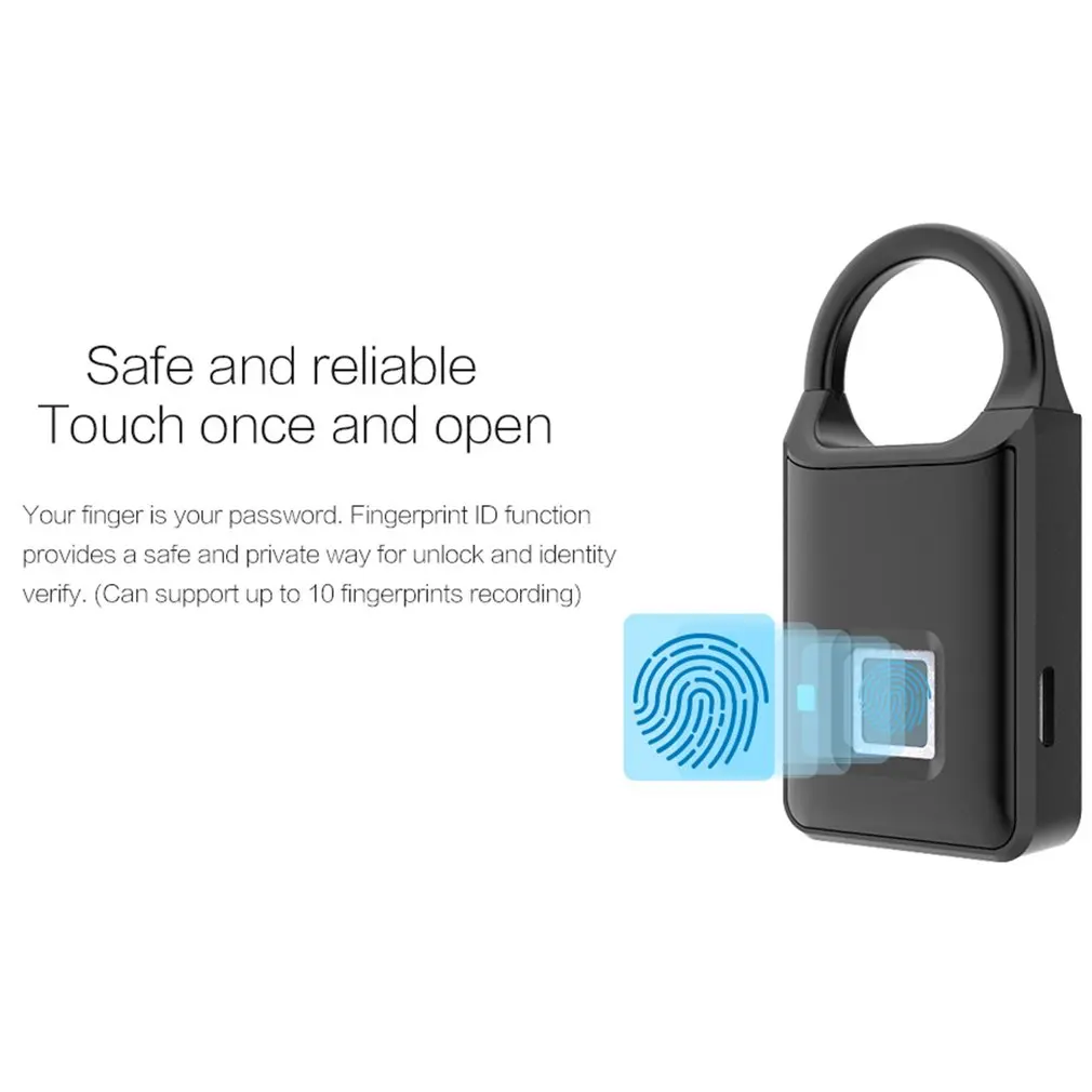 

Dropship P50 Pure Fingerprint Unlock Smart Fingerprint Door Lock Safe Padlock USB Charging Waterproof Keyless Anti-theft Lock