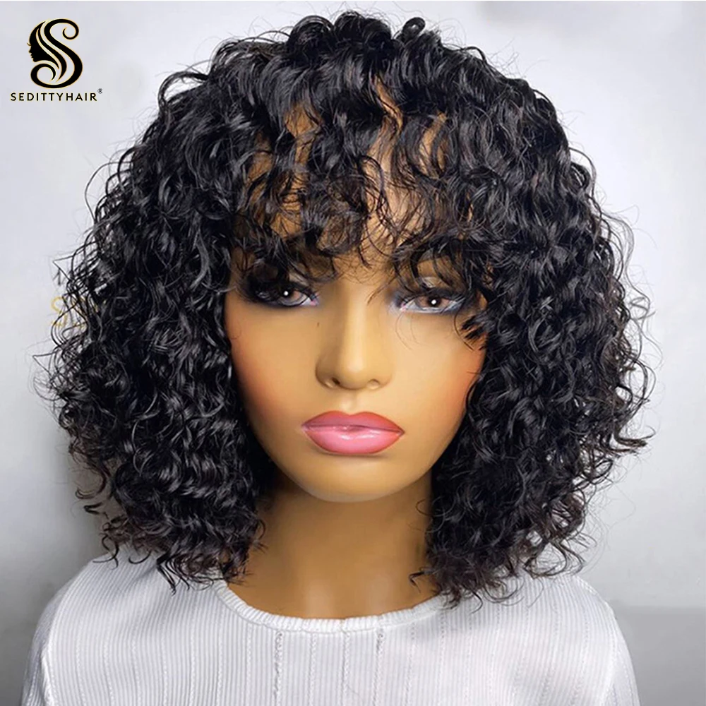 Sedittyhair недорогие короткие волнистые человеческие волосы с челкой для женщин