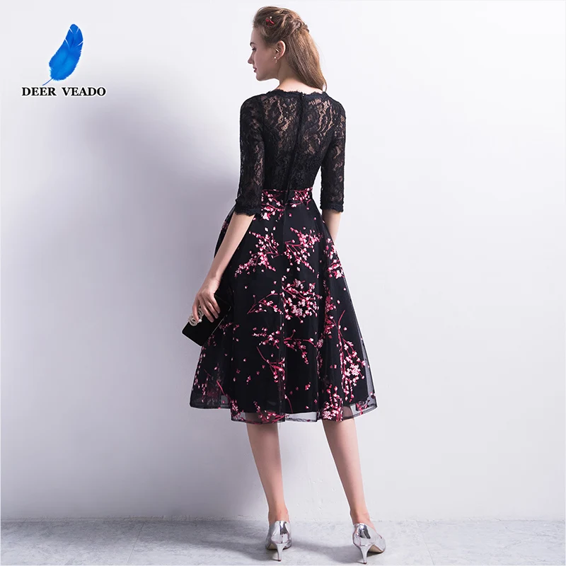 DEERVEADO Robe De Soiree Новое поступление короткое Кружевное Вечернее Платье С официальное с короткими рукавами платье вечернее платье YM308