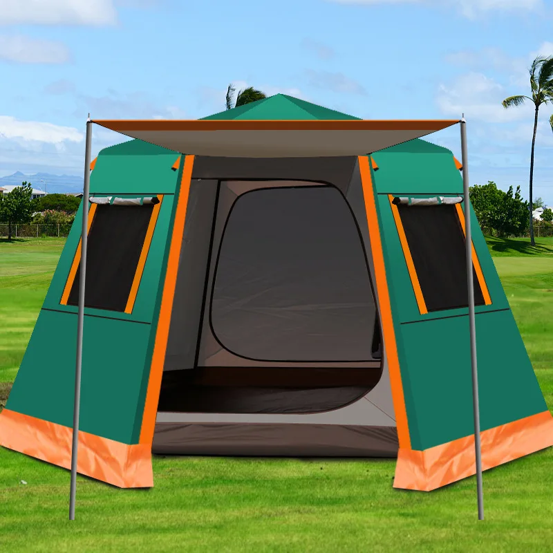

Outdoor automatic tent camping 5-8 people 3-4 people waterproof thick hexagonal aluminum pole camping double layer