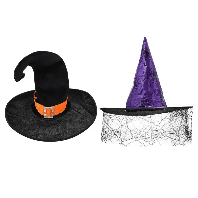 

2 Pcs Halloween Witch Hats Decorative Party Hats Photo Props (Black, Purple)