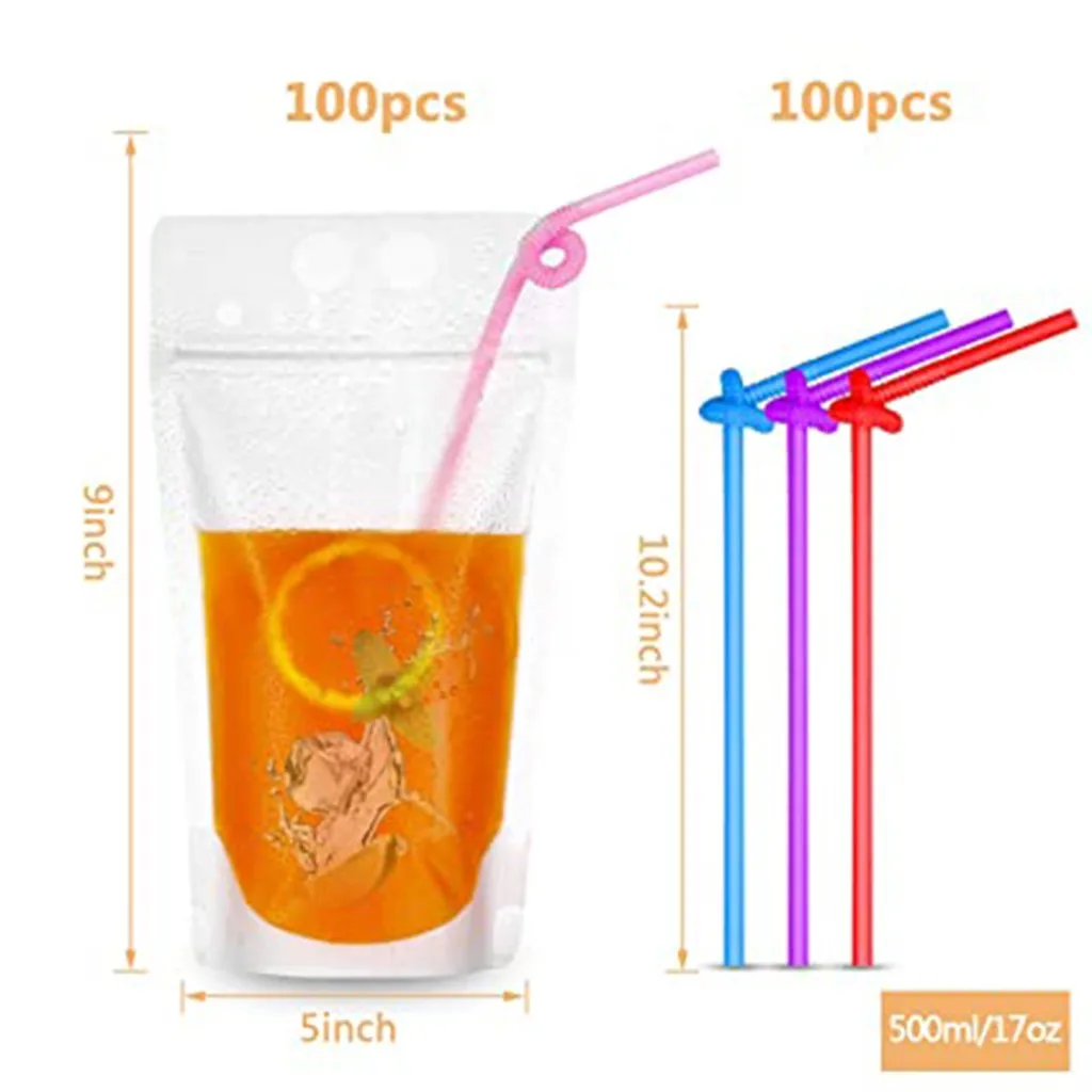 Одноразовые пакеты для напитков прозрачные на молнии сохранения свежести