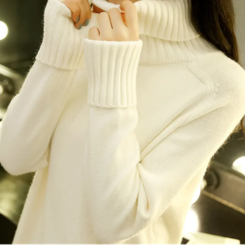 Женский свитер с высоким воротником Свободный вязаный плотная теплая верхняя