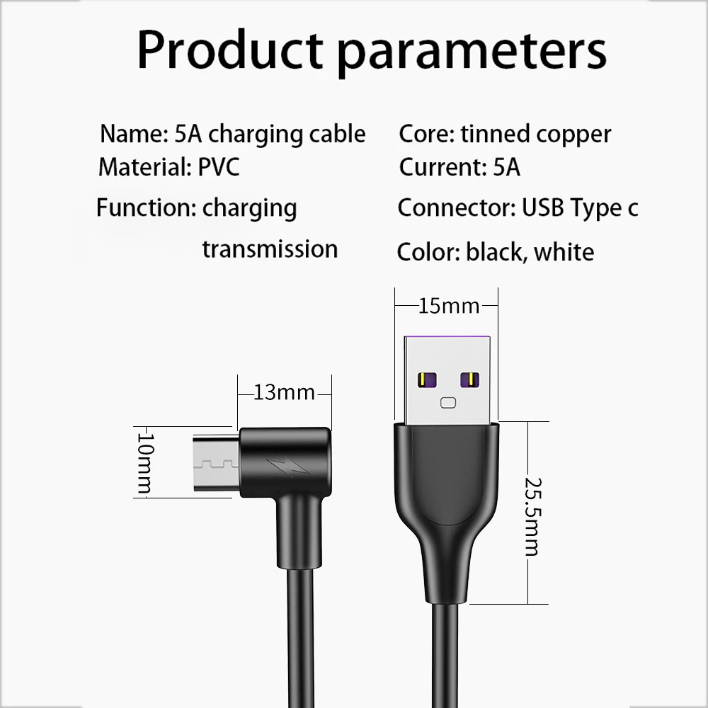 5A супер быстрый зарядный кабель USB 3 1 type C 90 градусов м 2 5 для samsung s8 s9 s10 huawei mate 20 P30 pro