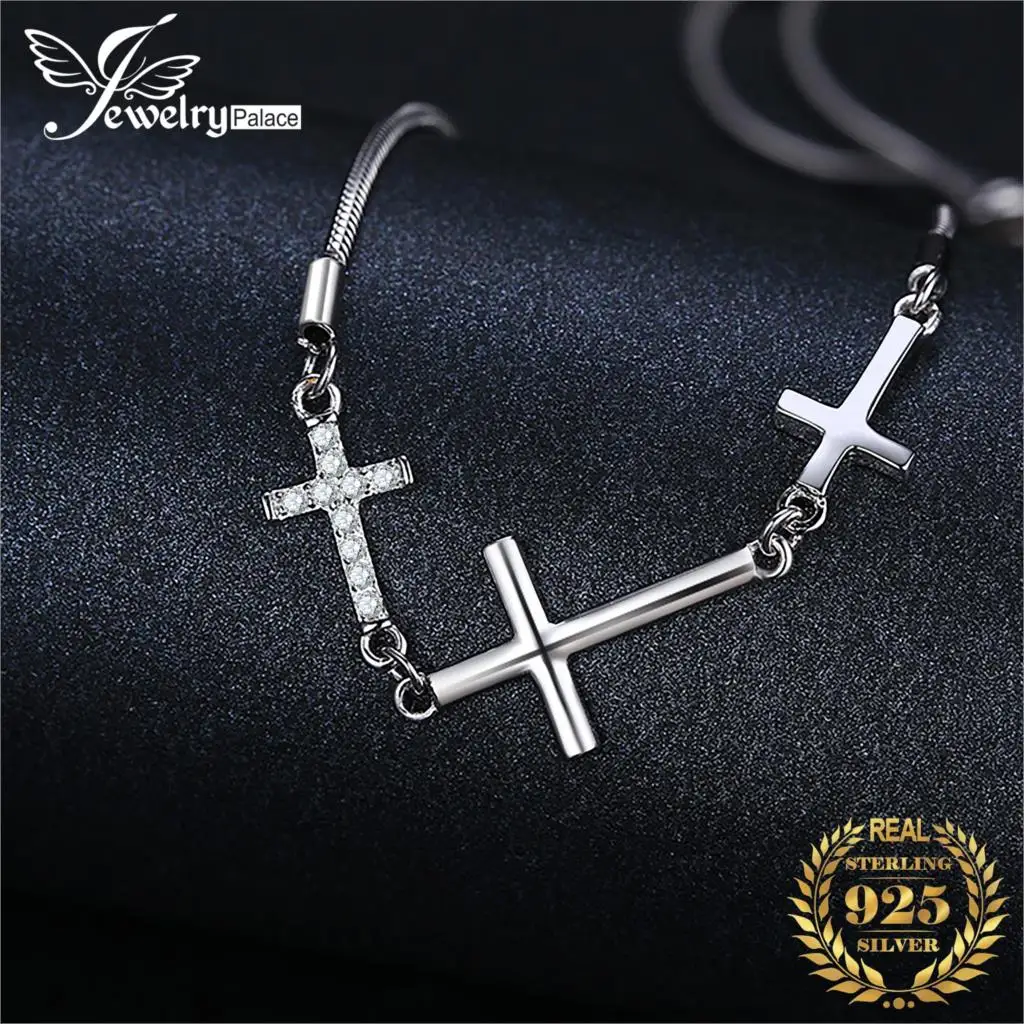 JewelryPalace кубического циркония три креста регулируемый браслет 925 пробы Серебряная Змея цепи Мода Браслеты или для женщин ювелирные изделия