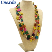 unexda color wooden necklace for women handmade round personality bead long necklaces bohemian statement chain necklace jewelry