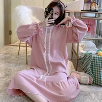 2021 spring and autumn new nightdress womens combed cotton korean sweet lovely princess style long sleeve home clothes