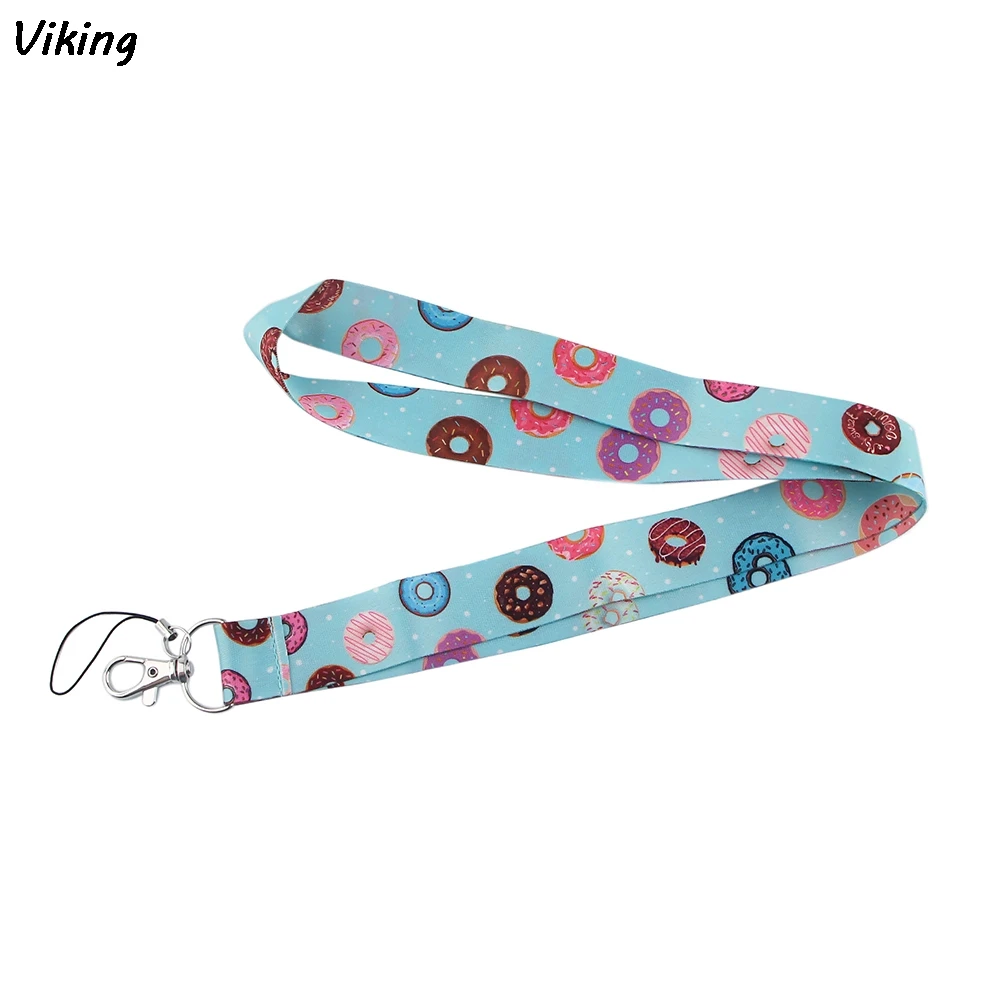 

20pcs/lot G1724 Cartoon Donuts Necklack Lanyard Key Gym Strap Multifunction Phone Decoration With Card Holder Cover For Fans