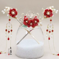 antiquity cheongsam hair stick red wedding bride step shake chinese style long tassel kanzashi headdress hair crown cosplay