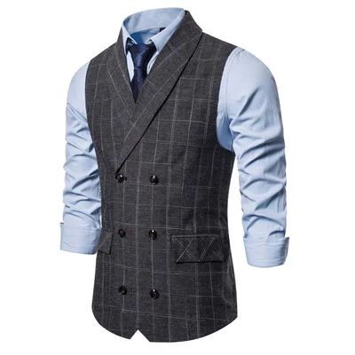 

Men's suit vest autumn and winter new fashion double-breasted suit vest men's striped green fruit collar vest men 073