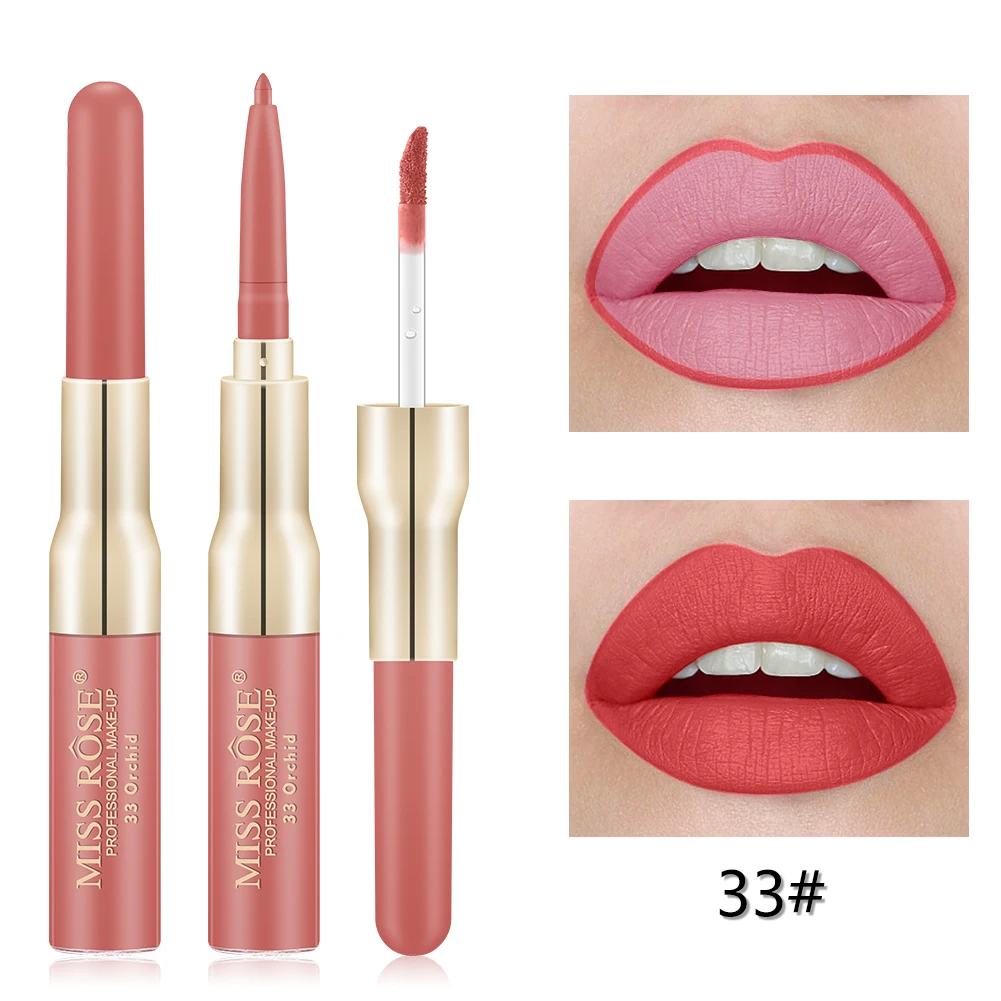 Miss Rose 12 Colors Double-ended Lip liner Long-lasting Matte Lip Glaze sexy red Velvet Lipstick Makeup Cosmetics Tools TSLM1