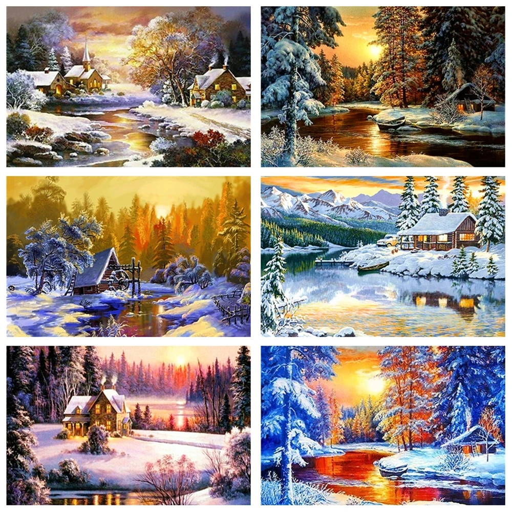 

Full Drill Round 5D Diamond Painting Landscape Snow DIY Cross Stitch Mosaic Pattern Decorative Painting Home