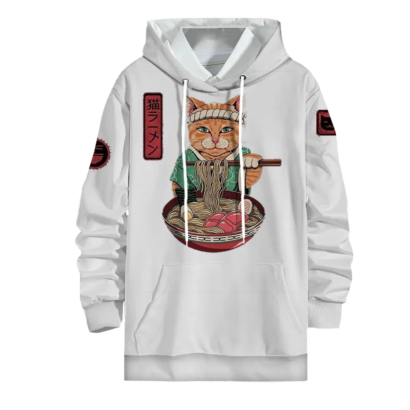 

Толстовка с капюшоном в стиле японского Харадзюку для мужчин и женщин, уличная одежда с 3D-принтом аниме, кошек, рамен, Модный свитшот, худи, с...