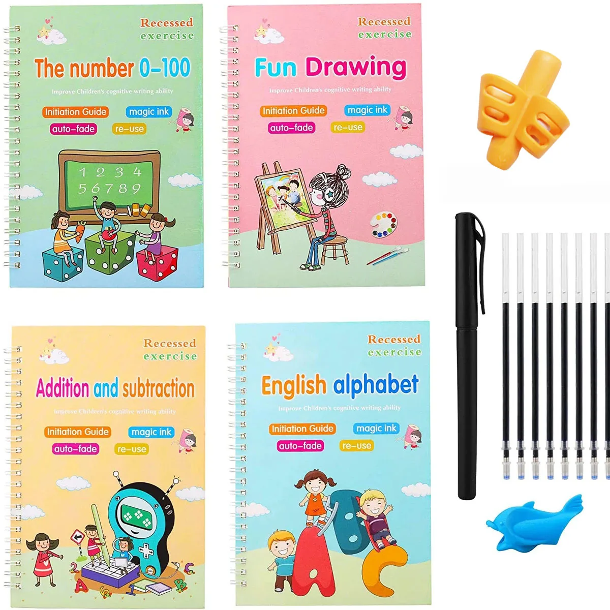 

4 Books Reusable Copybook For Calligraphy Learn Alphabet Painting Arithmetic Math Children Handwriting Practice Books Baby Toys