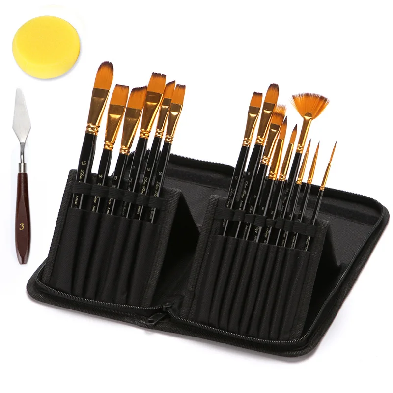 Brushes with Bag 15 шт./компл. поверхность специальное масло для Краски набор кистей с Сумки-холсты акварель акрил Краски ing кисть Искусство ремесло с деревянной ручкой - Цвет: Brushes with Bag