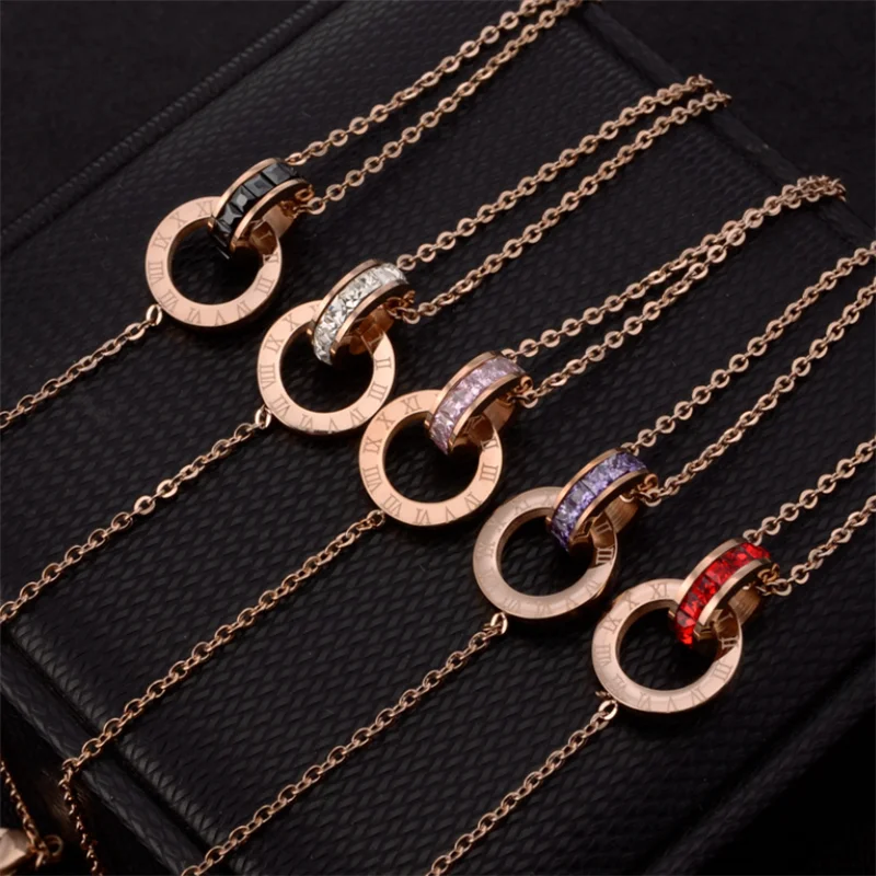 

Fashion Circle Crystal Roman Numerals Double Buckle Woman Necklace Female 316 Stainless Steel Clavicle Necklace Pendant Jewelry