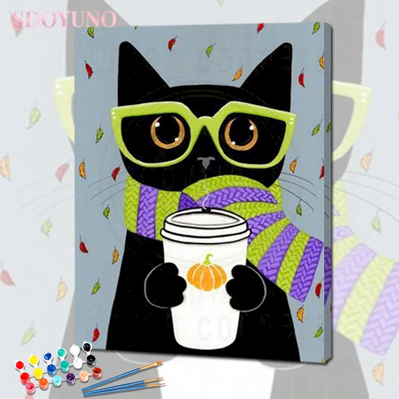 

SDOYUNO DIY Painting By Number Canvas Kits Cat Home Living Room Art Craft 40x50cm Animal Pictures By Numbers Handpainted Gift