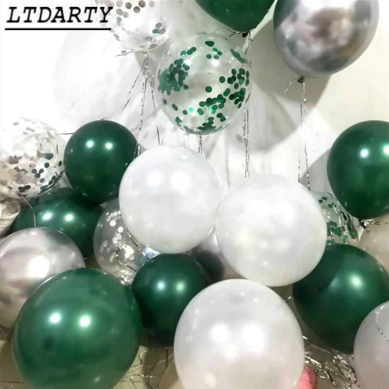 10 шт. дюймов Смешанные темно-зеленого и белого цветов латексные шары летняя