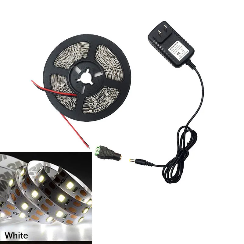 12V 5M White RGB Светодиодная лента светильник SMD 2835 5 м Водонепроницаемая RGB лента 12В лента Диодная Светодиодная лента s светильник Гибкая полоса лампа ИК wifi контроллер - Испускаемый цвет: 12V 5M White