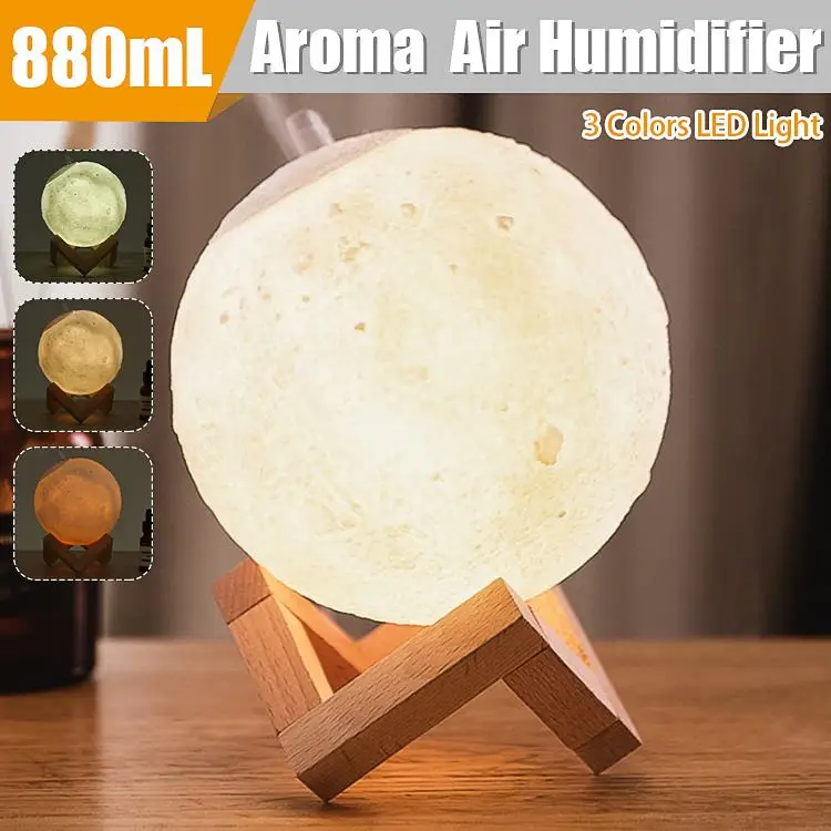 

880ML Air Humidifier Aroma Diffuser 3D Moon Lamp Light USB Ultrasonic Night Cool Mist Purifier Humidifier for Office Bedroom