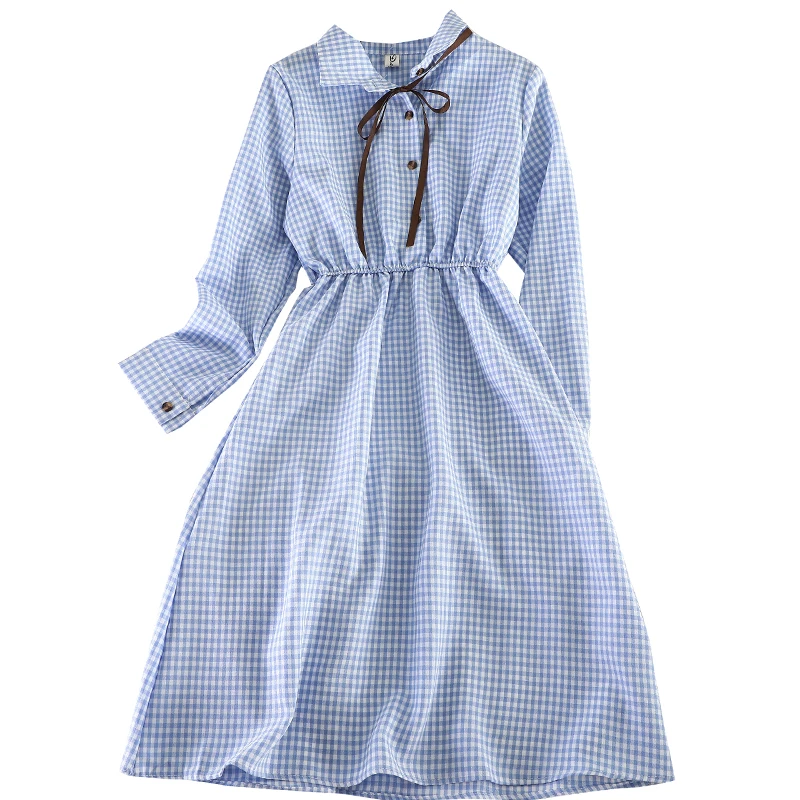2019 Новое модное женское осеннее клетчатое ретро платье рубашка одежда|Женские